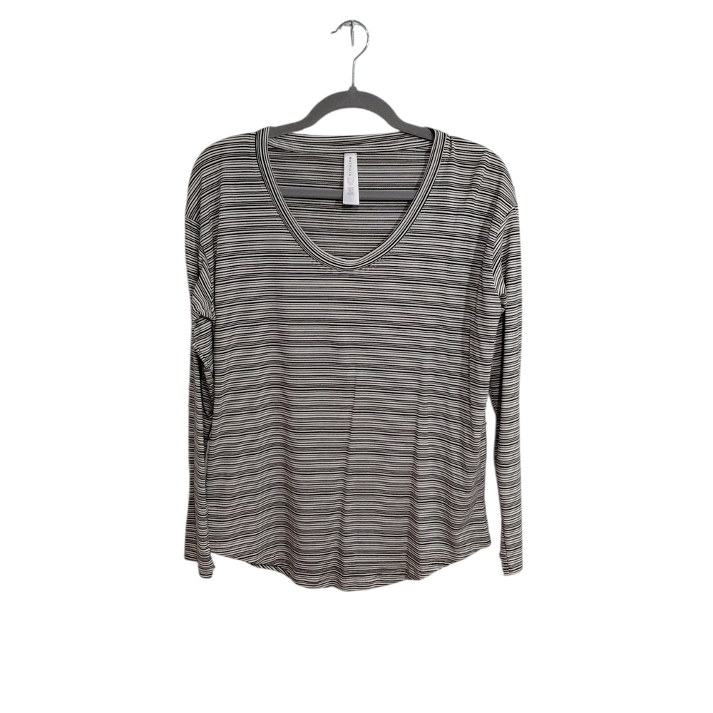 Athleta Black & White Striped Scoop-Neck Long Sleeve Tee